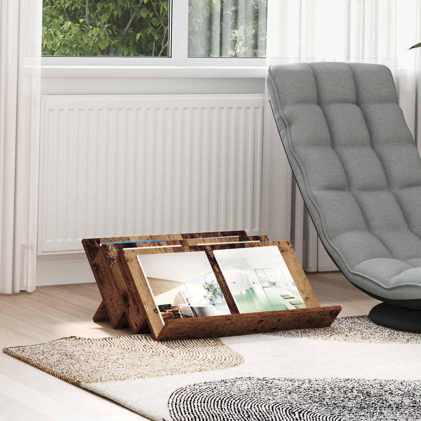 Étagère à revues haut de gamme en bois vieilli au design authentique