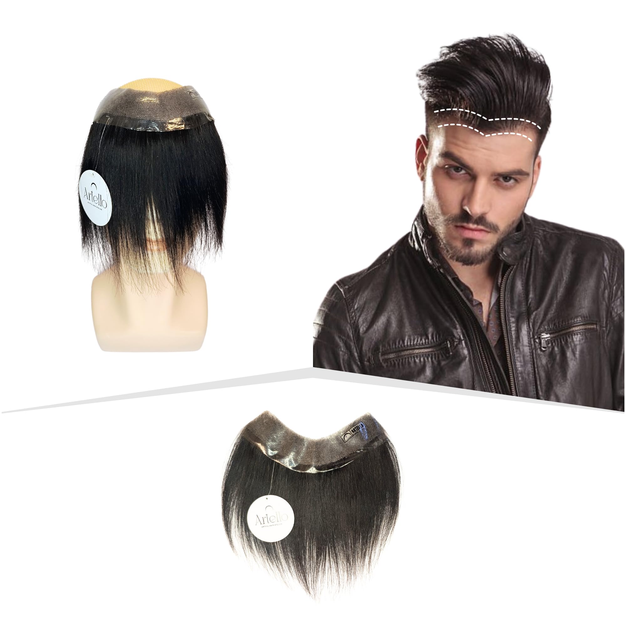 Artello® POLY FRONTAL Cover Up Hair Patch for Men and Women for Receding Hairline, 2k Transparent, Ultra Thin PU, Instant Frontline Baldness Solution, 100% Remy Human Hairs (Poly Frontliner)
