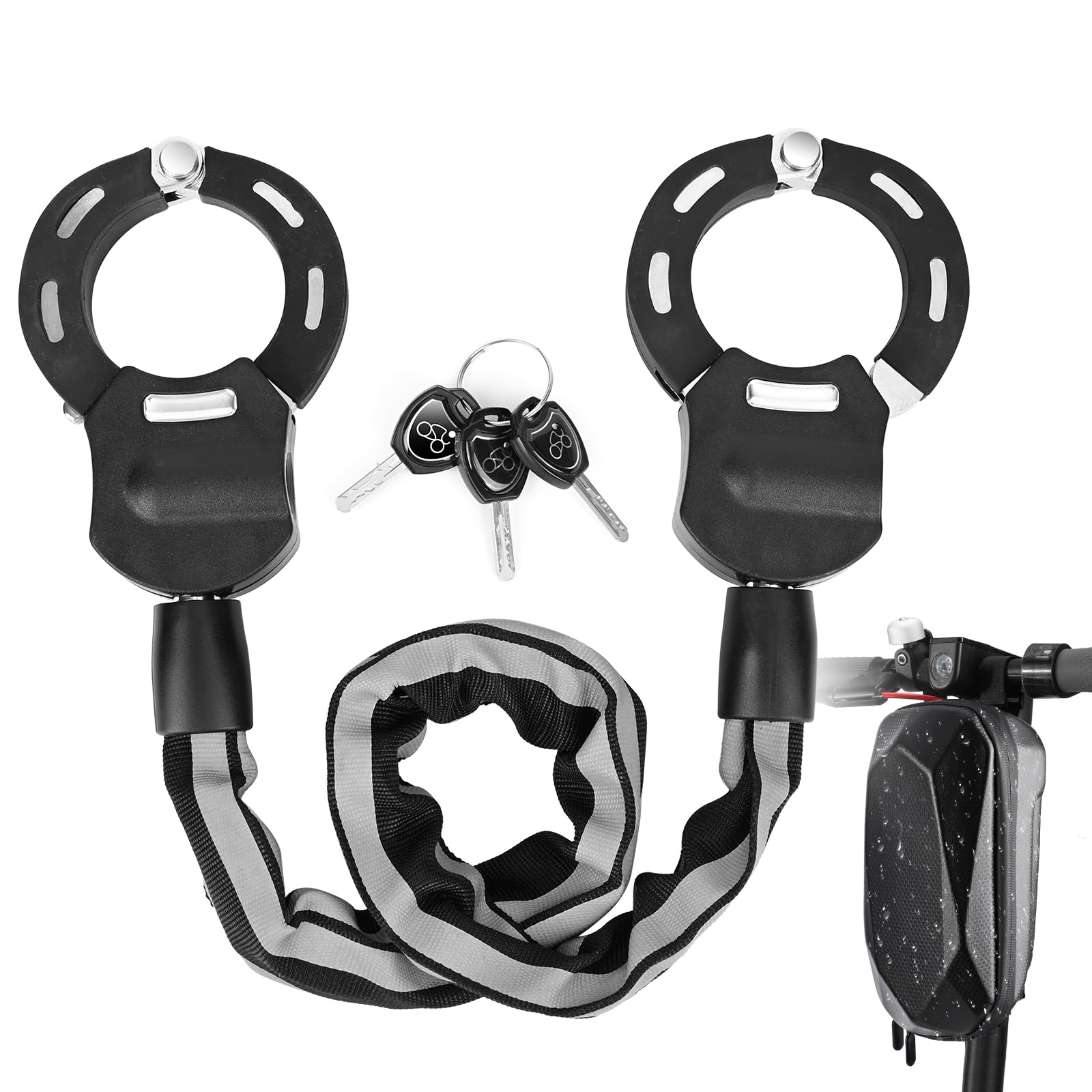 Antivol Trotinette Electrique, Cadenas Trotinette, Menotte Antivols Velo Avec Clés et Sac Etanche, Chaînes Antivol pour Bicyclette, Scooter, Vélo Electrique, Trottinette Auto-Equilibrée