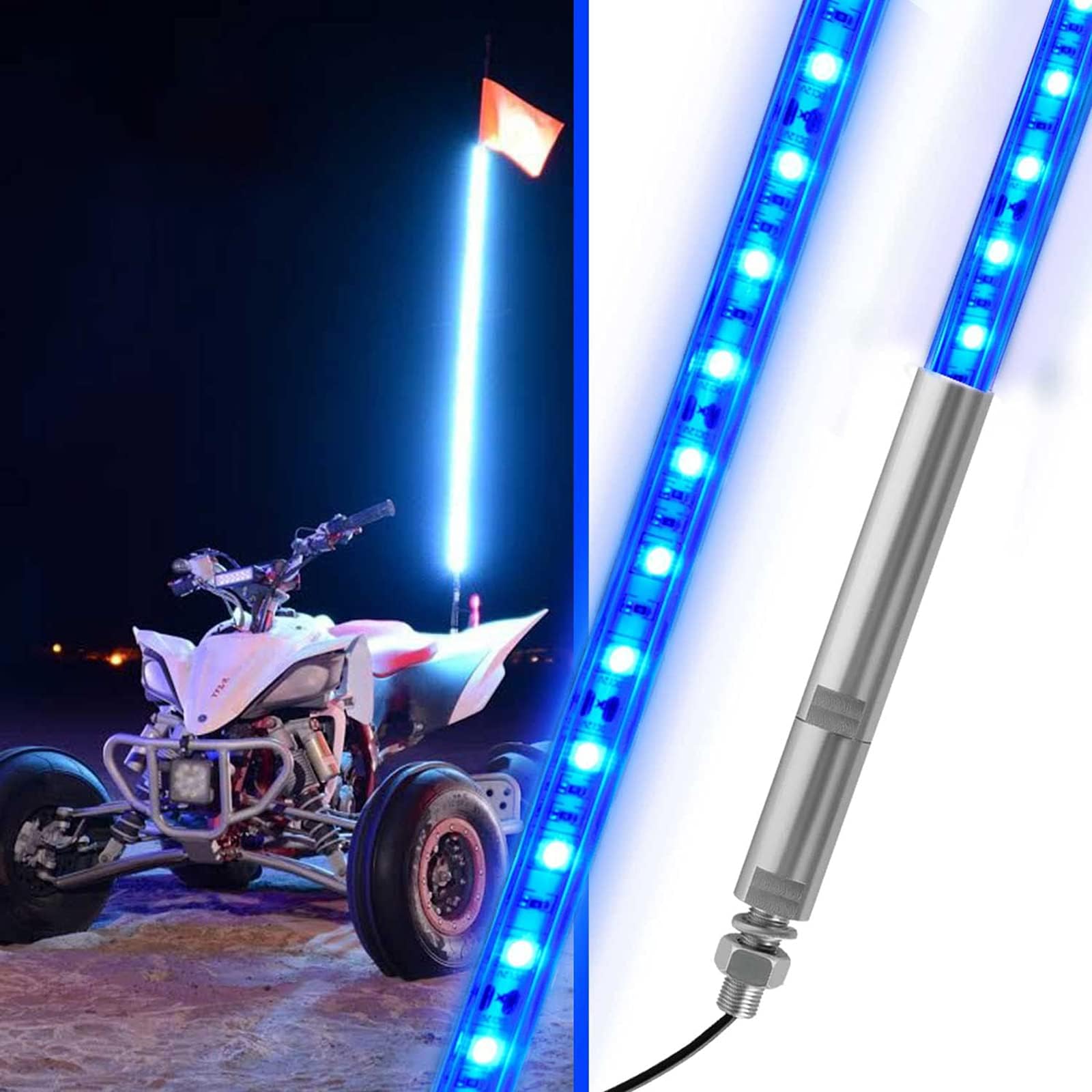 3ft LED Whip Blue Lights Waterproof Flag Pole Safety Antenna with Flag for Can Am Maverick X3 Sand Dune Buggy UTV ATV 2020 Polaris RZR XP 4X4 Offroad Truck 4 Wheels - 1PCS