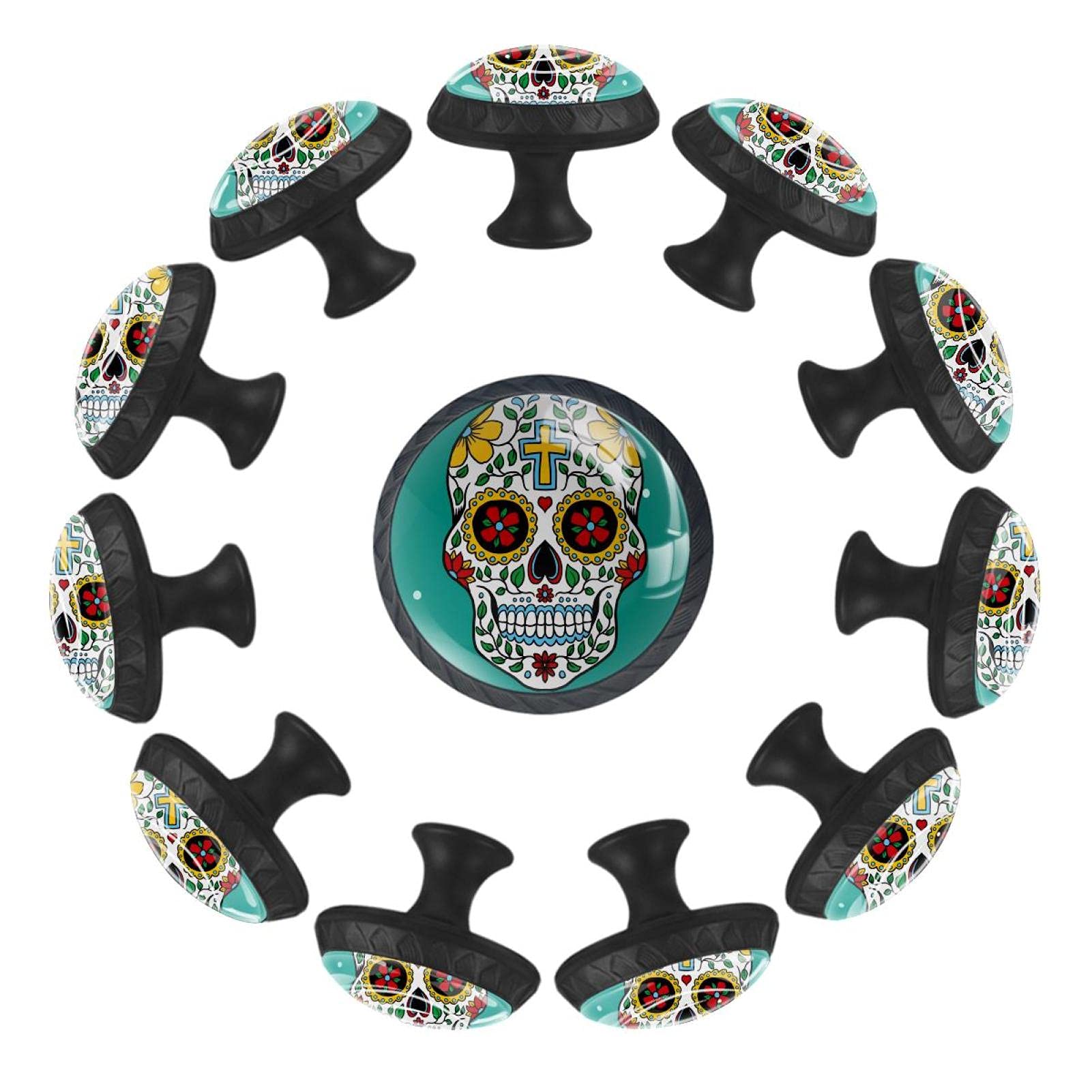 Boutons de tiroir ronds en verre Jour des morts 35 mm AISSO pour customiser les meubles du salon