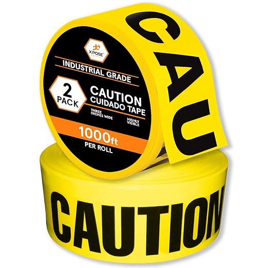 Xpose Safety Yellow Caution/Cuidado Tape – (2 Rolls) – 3" x 1000' High-Visibility Barricade Tape for Construction Sites, Hazards, Crime Scenes & Halloween Decorations