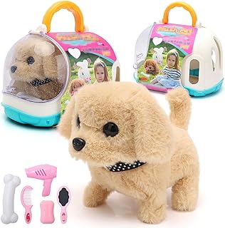 RANJIMA Dog Toy Children, Dog of Running and Barking Cuddly Toy Interactive Toy Children Electronic Pets Plush Toys Gifts Boys Girls from 2 3 4 5 6 7 Years Golden Retriever