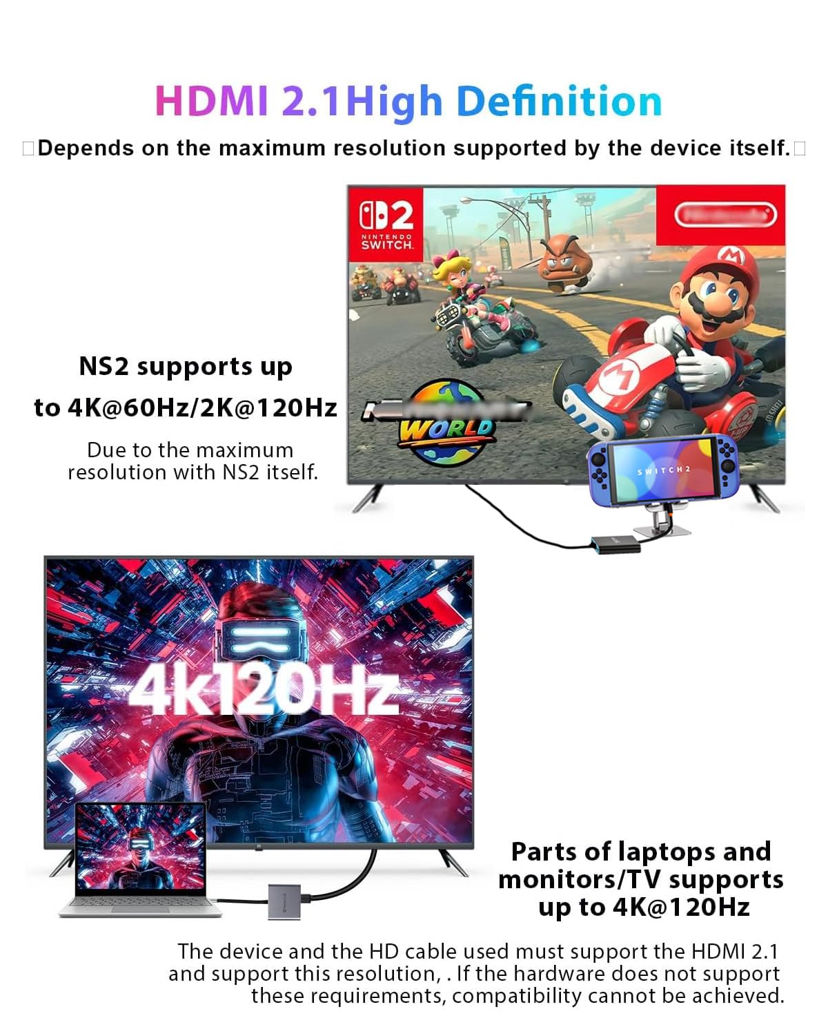 Switch 2 Dock HDMI2.1 Aggiornato V22 per Nintendo Switch 2 Compatibile con l'ultimo firmware V22+/Plug&Play/Usbc a HDMI Adapter 4k120Hz per laptop/MacBook