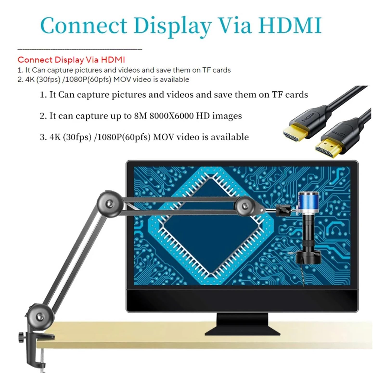 4K 2K Full HD Digital Microscope 1080P 60FPS USB VGA Camera 150X Industrial Updated Stand(A Set Upgrade 150X)