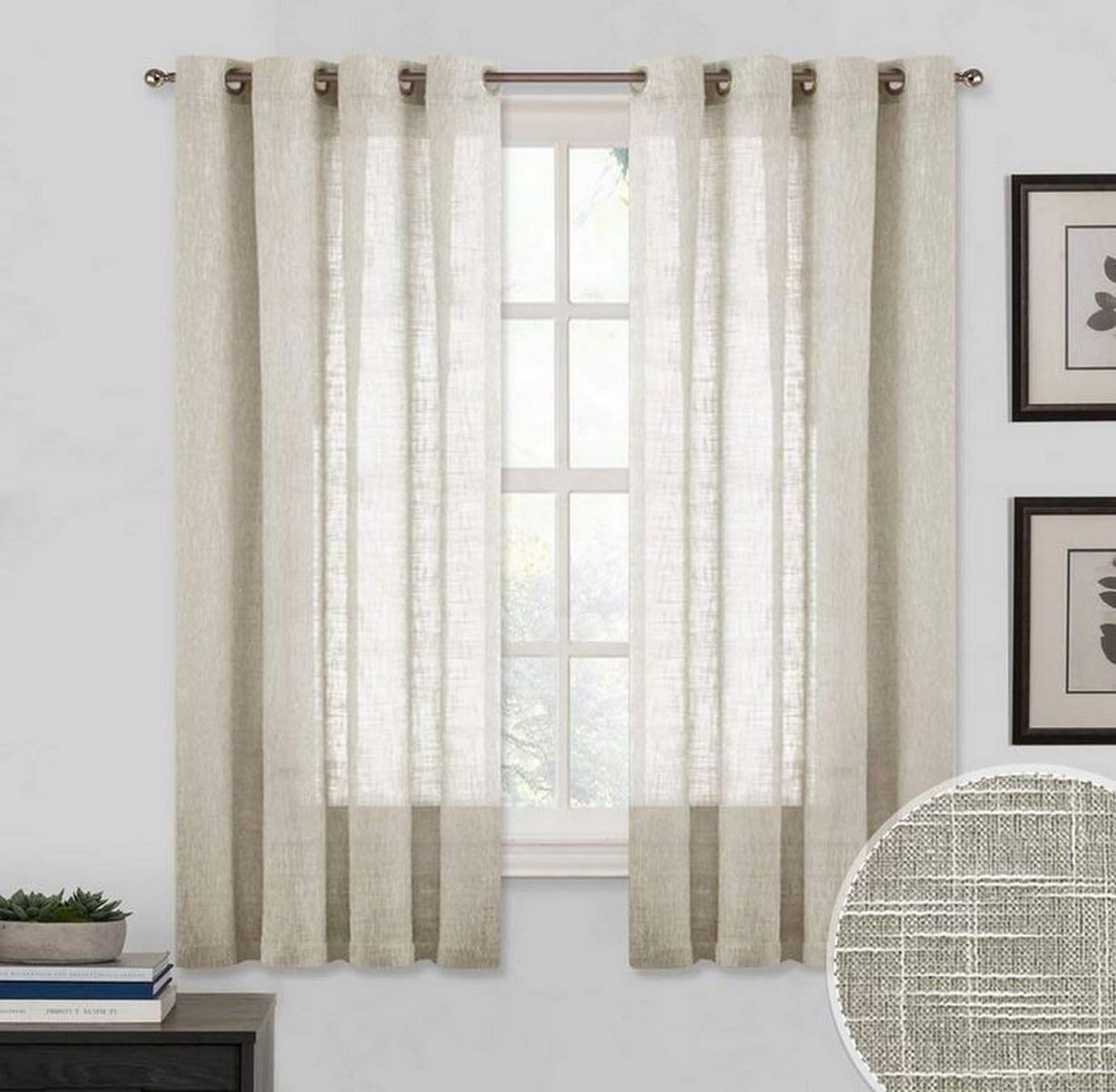 mauro Tende con occhielli per interni Semitrasparente-Tessuto Effetto Lino - bianco-grigio-lino-corda - lxh 140/200/280x280 cm - su Richiesta altezza Personalizzata - 200x280 cm lino