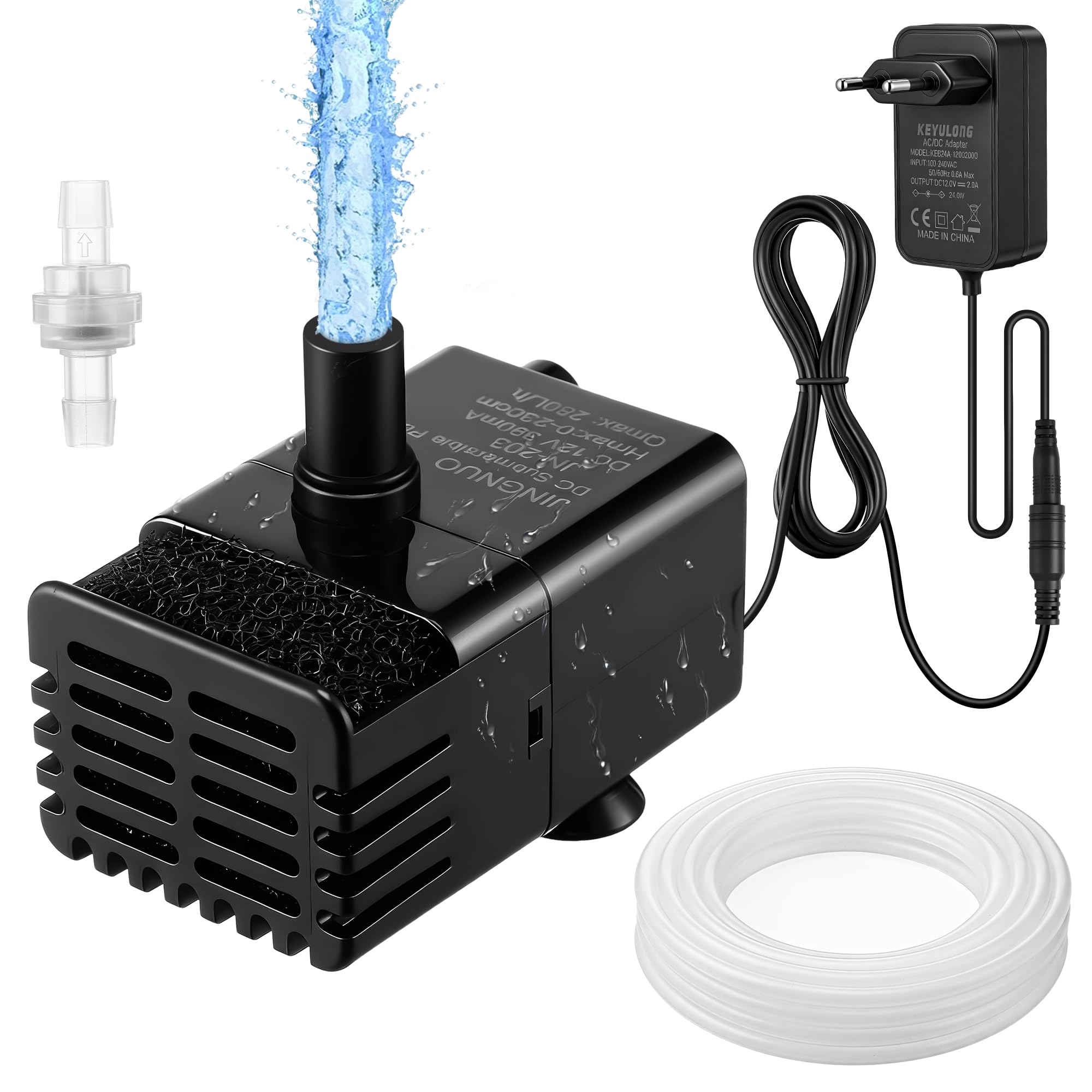 Weewooday Pompe mini automatique avec capteur d eau, tuyau 2,5 m & clapet, 280 L/h pour clim, déshumidificateur, sous-sol, machine à glaçons marche/arrêt automatique & silencieuse