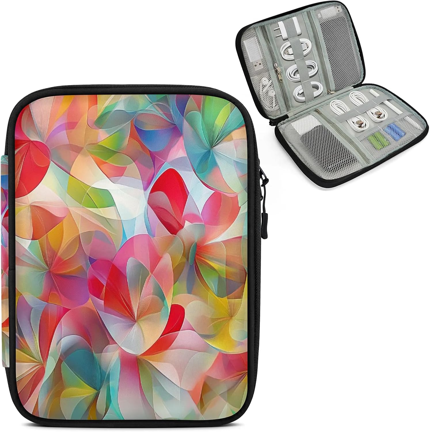 Digital Colorful Abstract Shapes Cord Organizer Travel Pouch Tech Electronic Accessories Case Cable Storage Bag for Charger, SD Card, USB