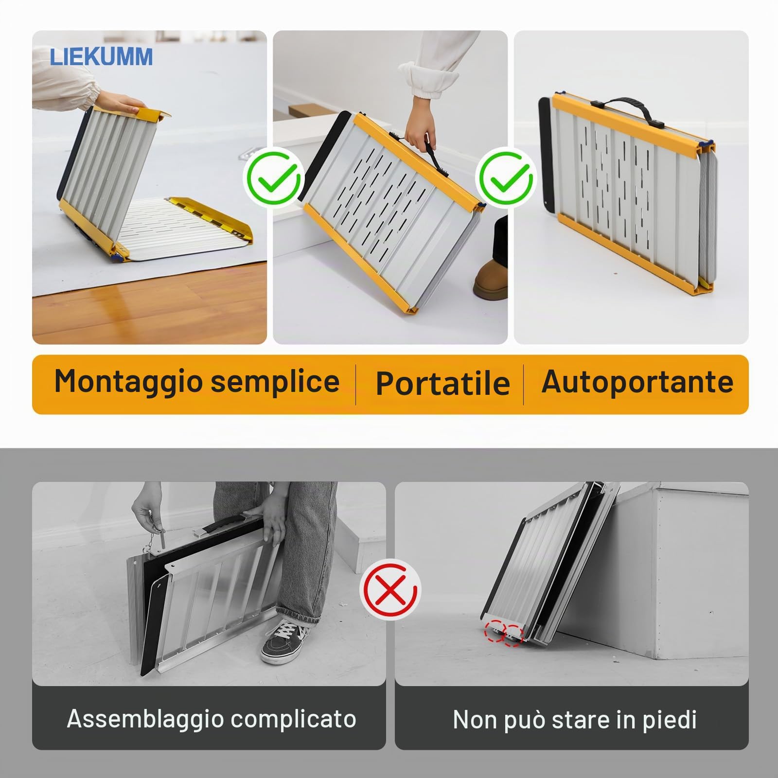 LIEKUMM - Rampa pieghevole per sedia a rotelle, per gradini, scale e porte, per diversamente abili, portata fino a 300 kg, 61 cm × 73 cm