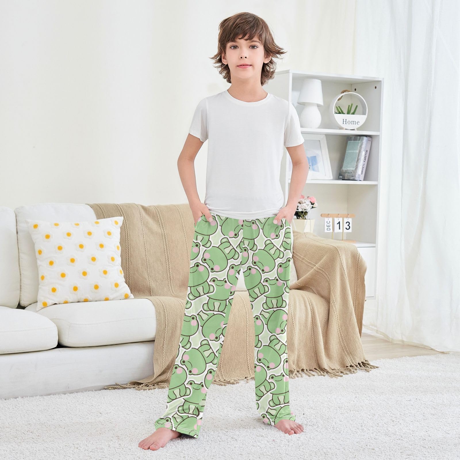Mnsruu Pyjamahose für Jungen mit Taschen, bequeme Nachtwäsche, elastischer Bund, Pyjamahose, Kinder-Pyjamahose für 6–14 Jahre