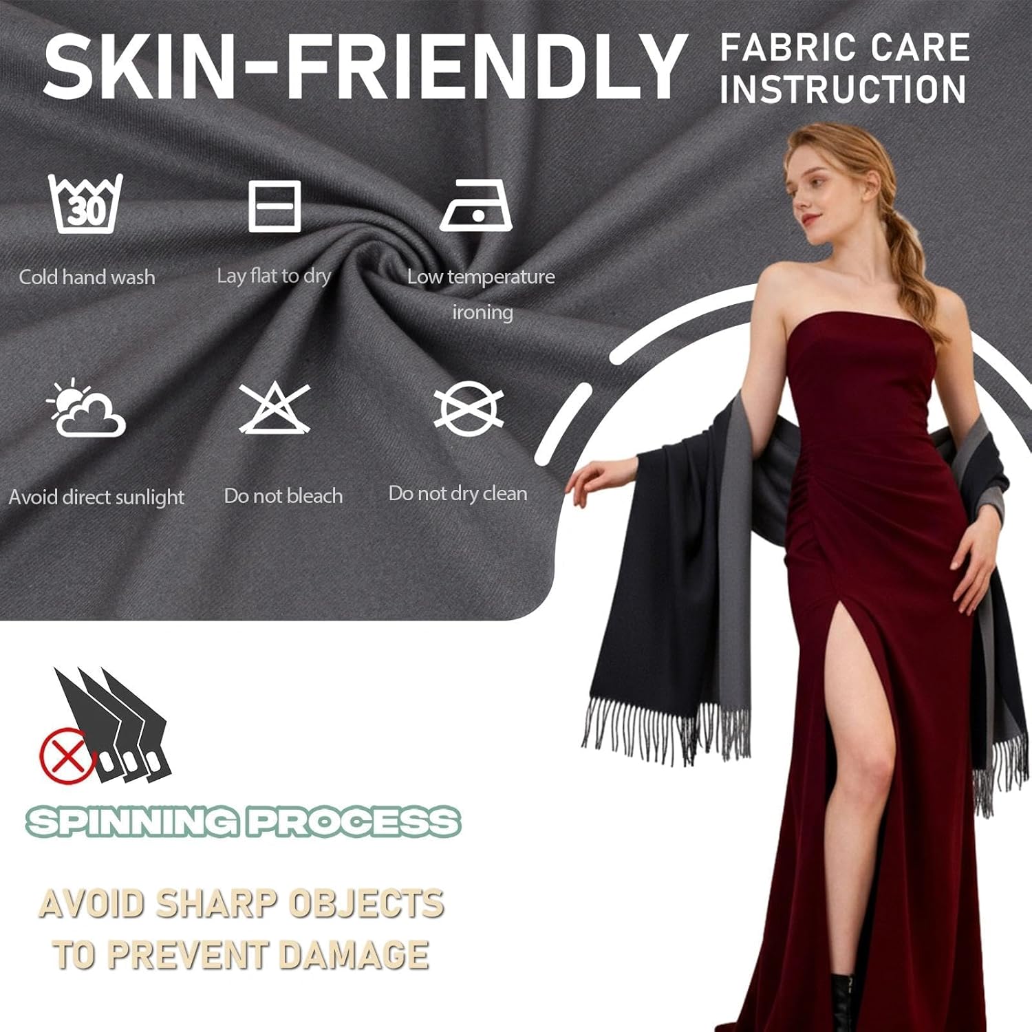 Pashmina Scarf for Women Winter Dressy Shawls and Wraps for Evening Wedding Travel Party Warm Large Elegant Scarves - Image 3