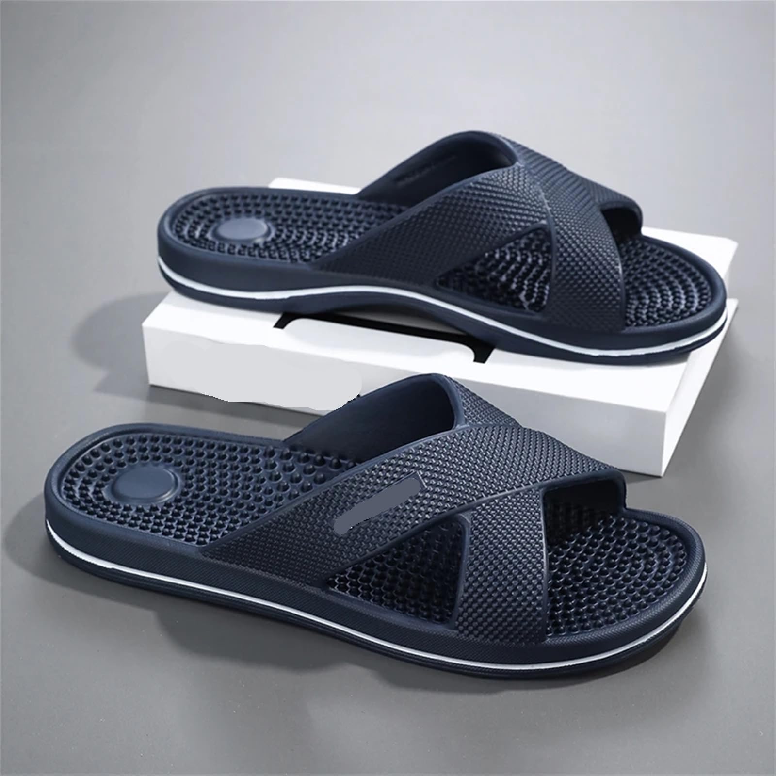 Männer Massage Hausschuhe Atmungsaktive Haus Badezimmer Schlafzimmer Flip-Flops Strand Plus Größe(Black,47-48)