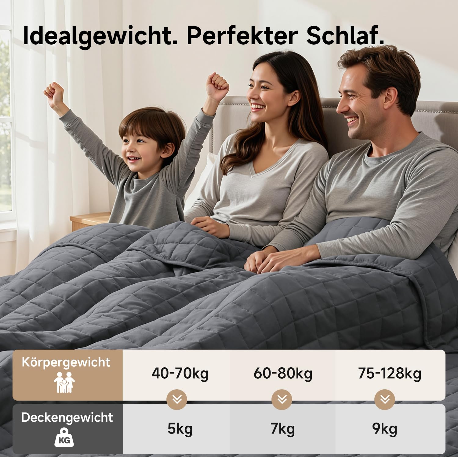 KANKAEU Gewichtsdecke 150x200cm 7kg Weighted Blanket mit Glasperlen Anti-Stress Decke Tiefschlaf Atmungsaktiv Maschinenwaschbar