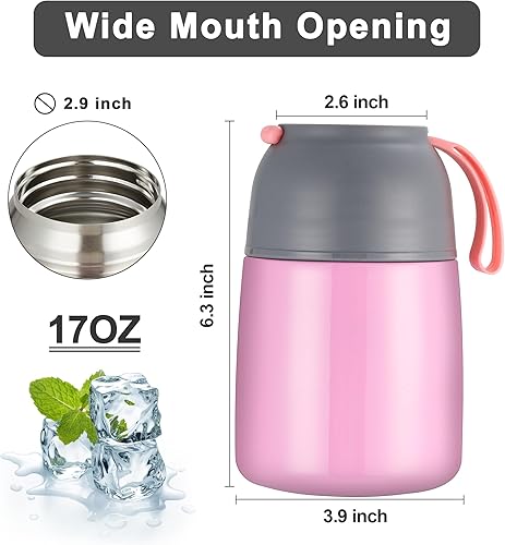 Miniatura 5 de DANMO Tarro de alimentos aislado de acero inoxidable de 17 onzas con cuchara plegable rosa