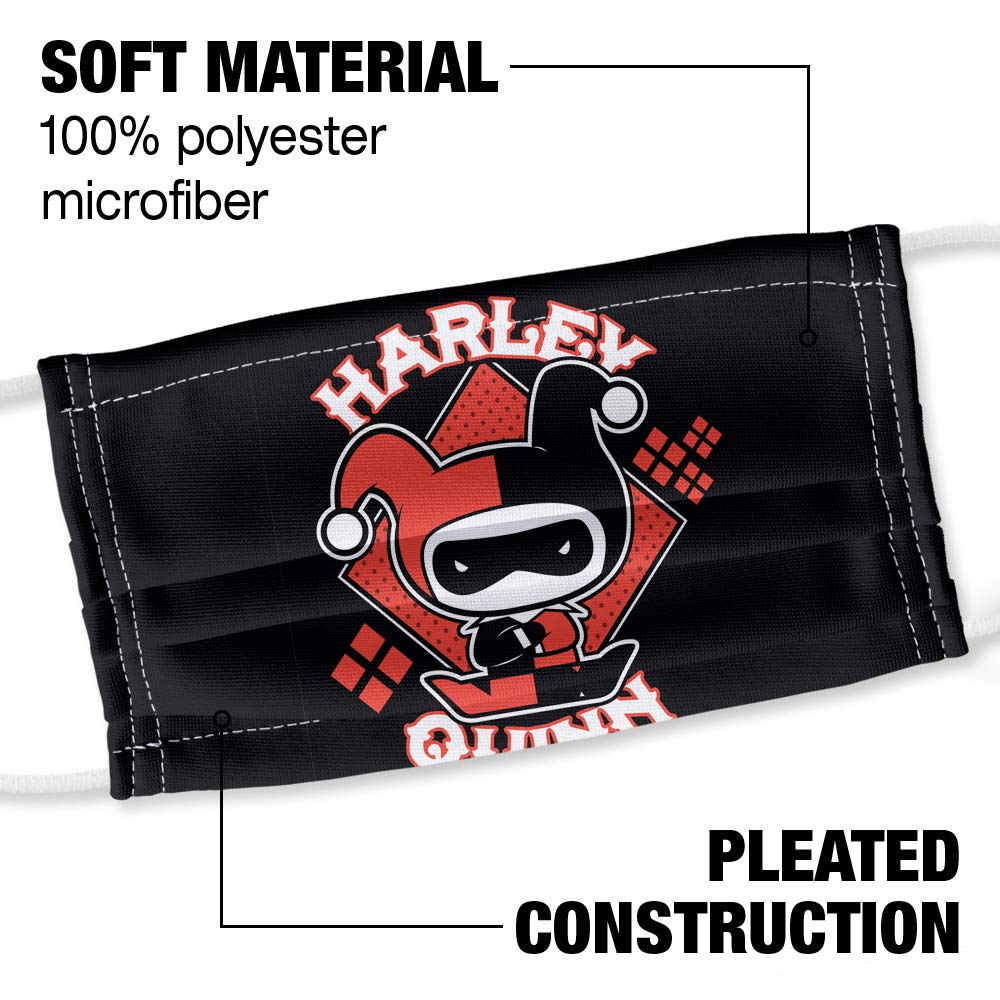Popfunk Harley Quinn Chibi 1-Ply Reusable Face Mask Covering with Adjustable Nose Wire, Unisex