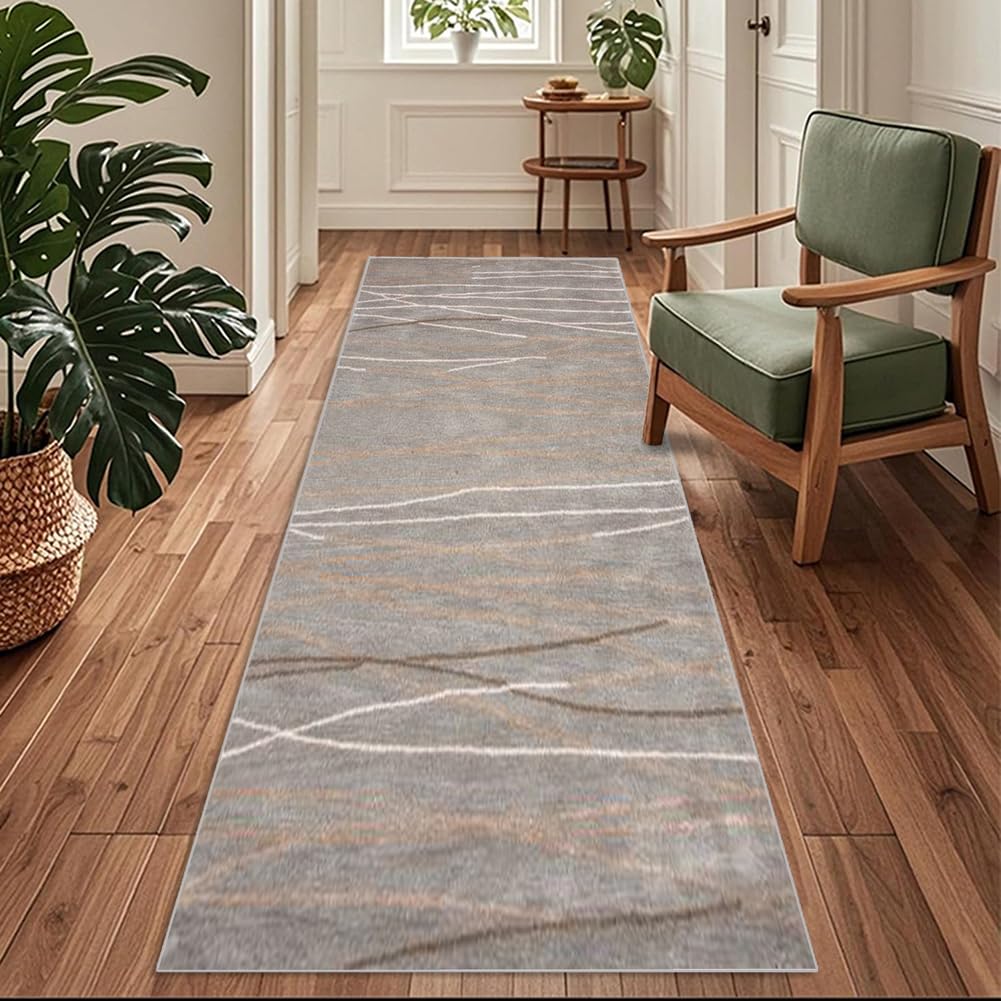 Tappeto Cucina Antiscivolo Lavabile, Passatoia per Corridoio e Ingresso,Marrone a righe，100 x 150 cm