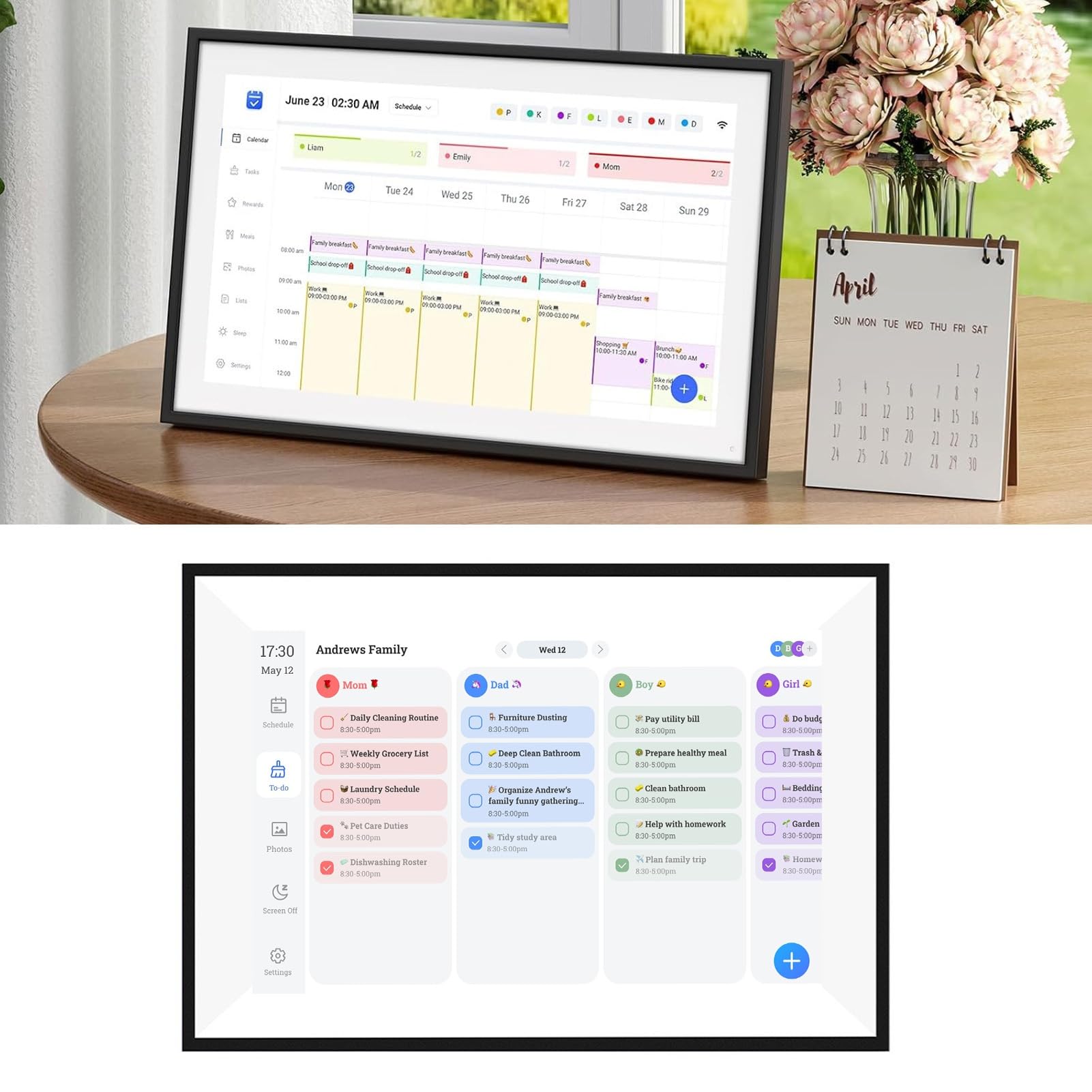Diyeeni Intelligenter Digitaler HD-Touchscreen-Kalender 10,1 Zoll mit Aufgabentabelle für Familienplaner und Essensplanung für Vielbeschäftigte Eltern