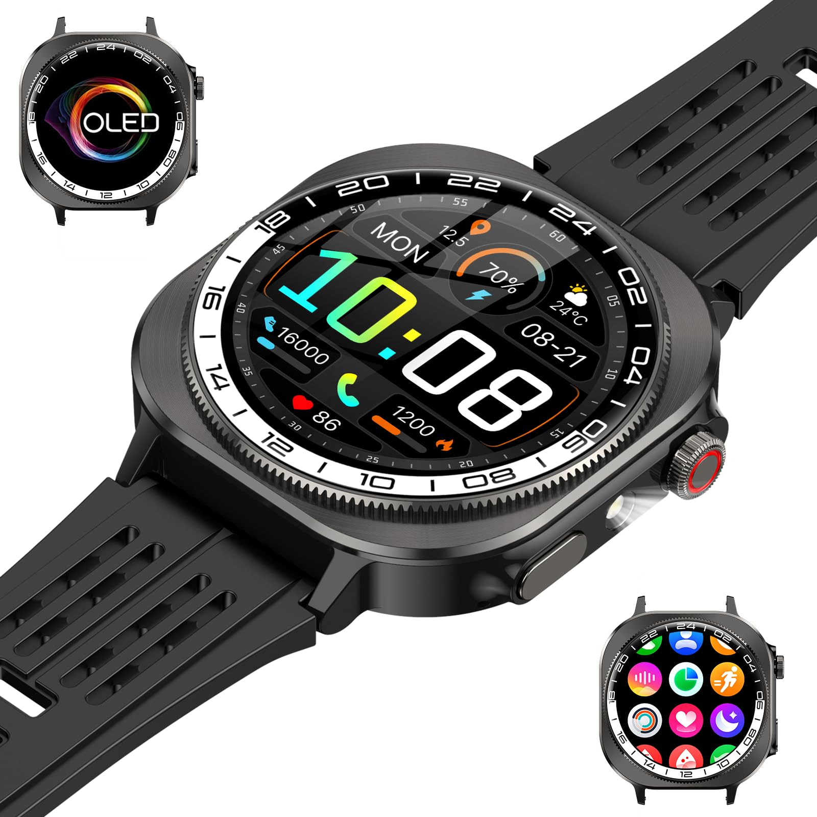 Military Smart Watches for Men Answer Make Call AMOLED 1 43 Smartwatch Flashlight 130 Sports Heart Rate Sleep