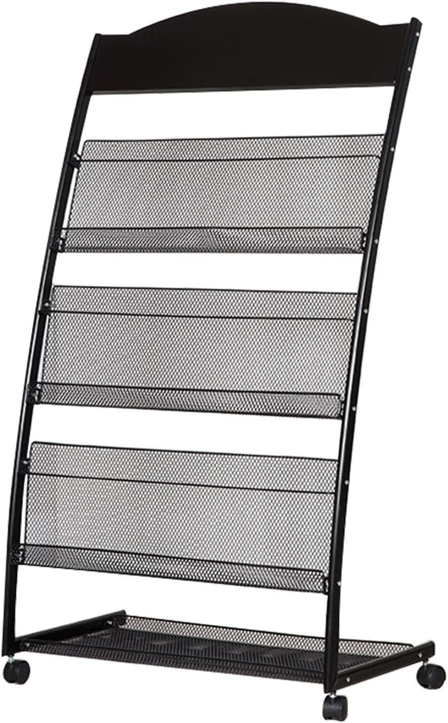 Floor-Standing Magazine Rack with Wheels & Mounting Accessories Metal Newspapers Rack for Exhibition Showrooms Retail Store Easy to Move