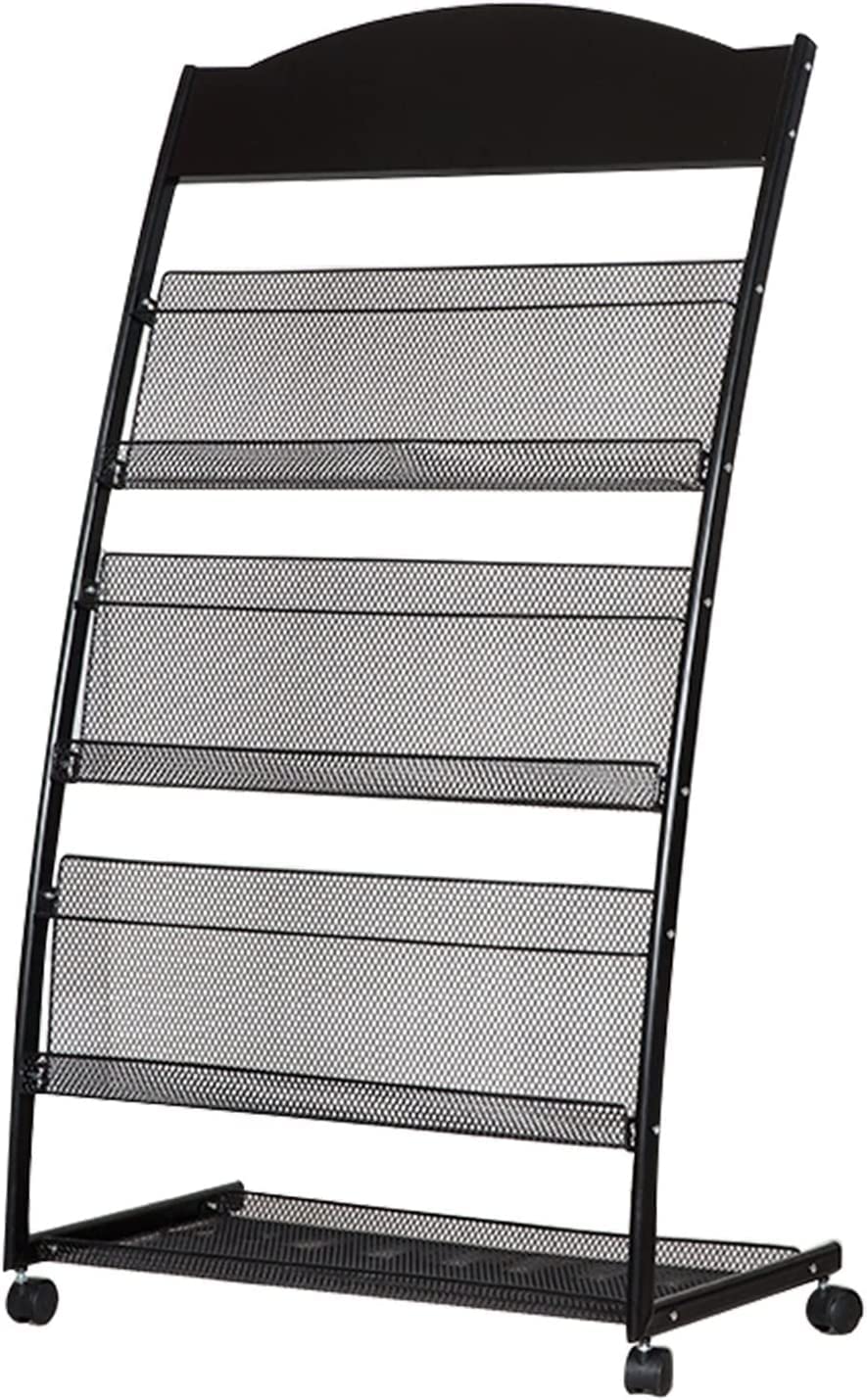 JKJZSALJ Floor-Standing Magazine Rack,Magazine Stand,With Wheels & Mounting Accessories Metal Newspapers Rack For Exhibition Showrooms Retail Store Easy To Move
