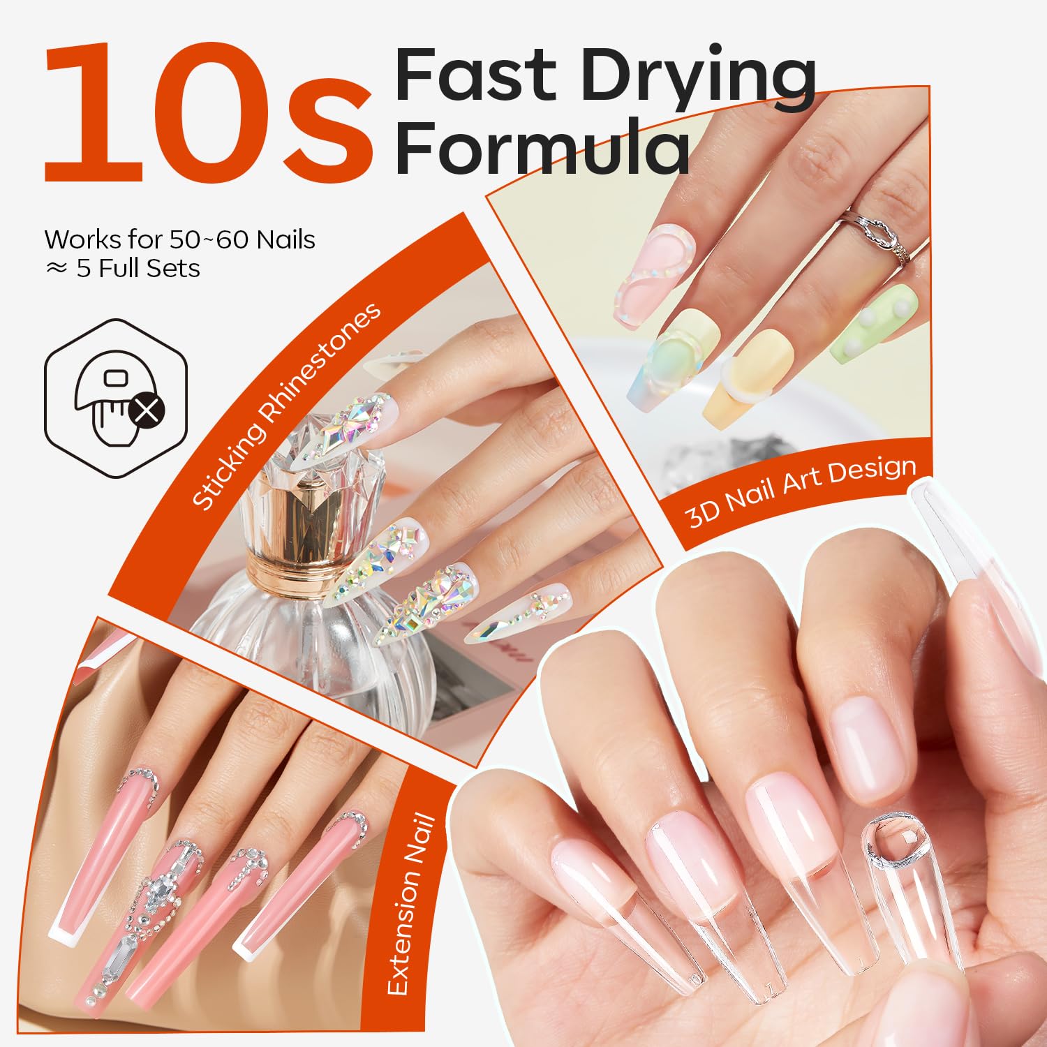 Modelones Almond Gel Nail Tips Kit, No UV Lamp Semi Solid Glue Nail File