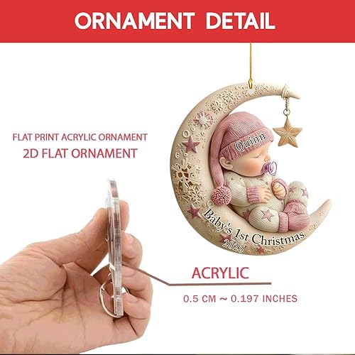 Miniatura 6 de DILYPOD Adorno personalizado para la primera Navidad del bebé 2025-1er adorno de Navidad con texto fotográfico, adornos de Navidad personalizados
