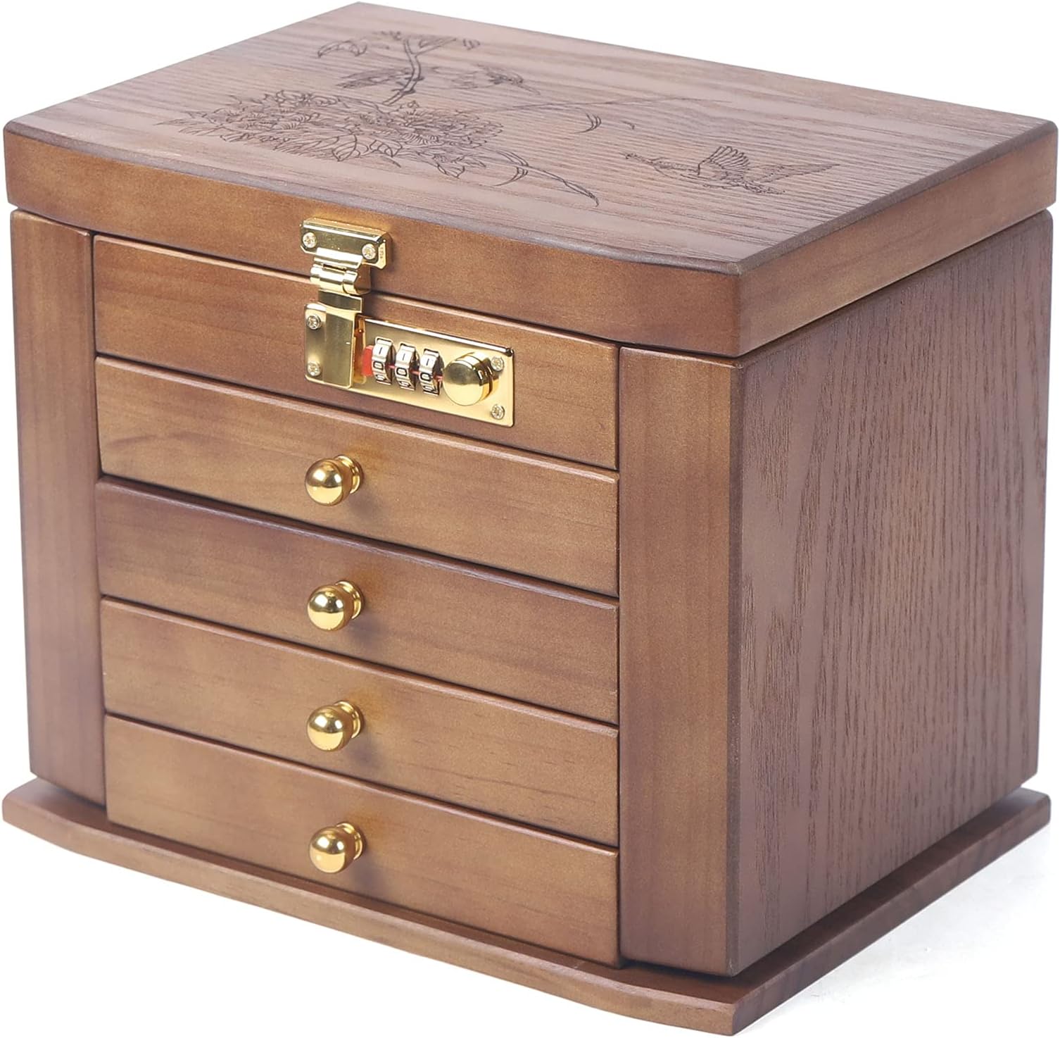 Large Wooden Jewelry Box,Organizer Box of Solild Wood with Combo Lock,Jewel Case Cabinet for Jewelries, Watches, Necklace, Ring, Storage Box
