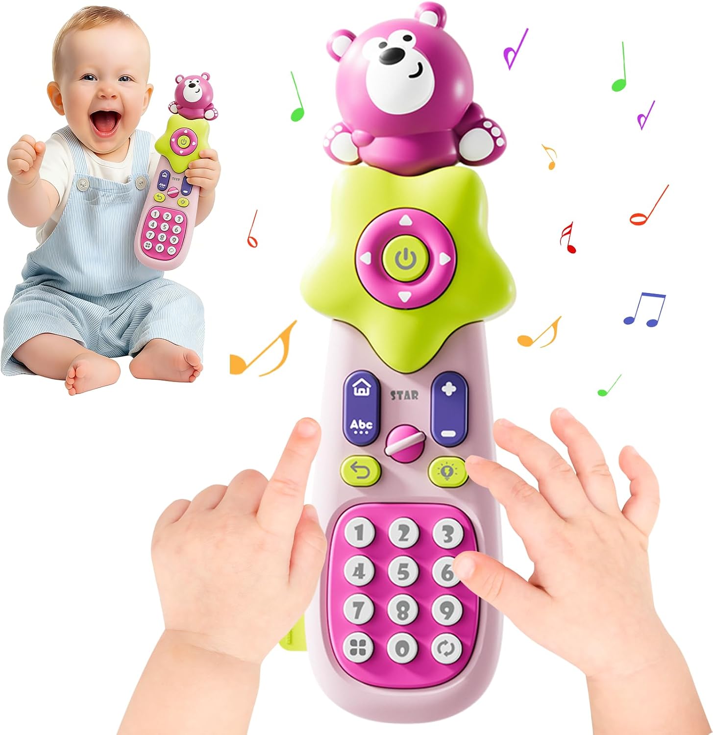 weirtoya Baby Remote Control Toys for 1 year old with ABC/Number Learning, Music & Realistic Lights Phone Remote Toy for Baby Musical Toys for 6 Month+, BPA Free, Black