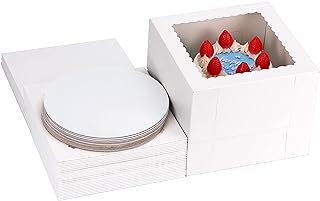 Moretoes 30pcs 10x10x8 Inches Cake Boxes with Cake Boards Set (15pcs Boxes and 15pcs Boards), White Tall Bakery Box with Window Pastry Boxes Disposable Cake Containers for Desserts, Cupcakes