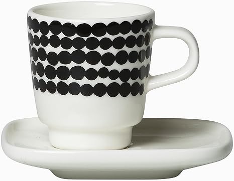 MARIMEKKO Oiva Räsymatto Stoneware Espresso Cup and Saucer Set –