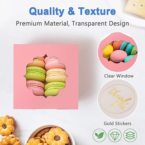 Miniatura 4 de Shallive Cajas de galletas pequeñas de 4 pulgadas, 50 unidades, color rosa, cajas de panadería con ventana para regalo de Barbie, recipientes para