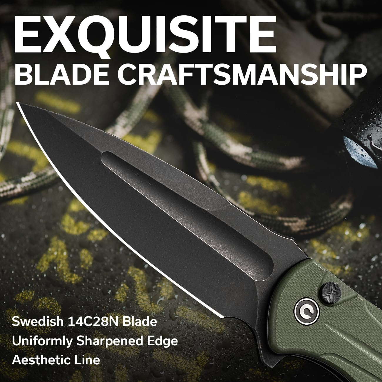 CIVIVI Incindie Pocket Knife for Men, Folding Knife with 3.48" 14C28N Blade Milled G10 Handle for EDC C23053-2 (Green)