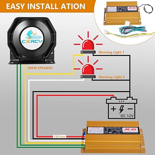 Miniatura 4 de CXRCY Sistema de megafonía de 200 W, 12 V, 18 tonos, 120-130 dB, alarma de advertencia de emergencia, sirena de policía, altavoz de 1 bocina,