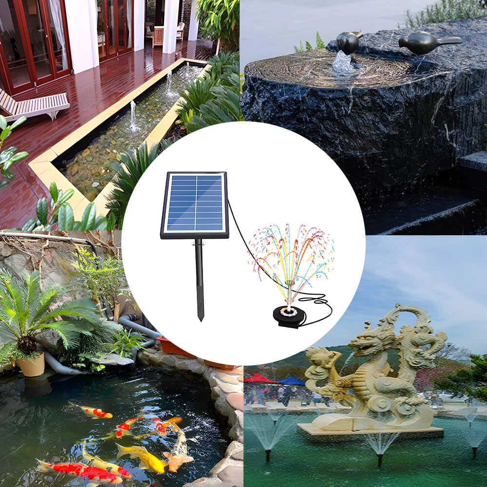 Solar-Wasserpumpe, 17-teiliges Doppelschicht-Düsenset, 7 W Solarbrunnenpumpe für Wasserspiel, eingebauter 3000 mAh Akku, maximaler Durchfluss von 400 l/h