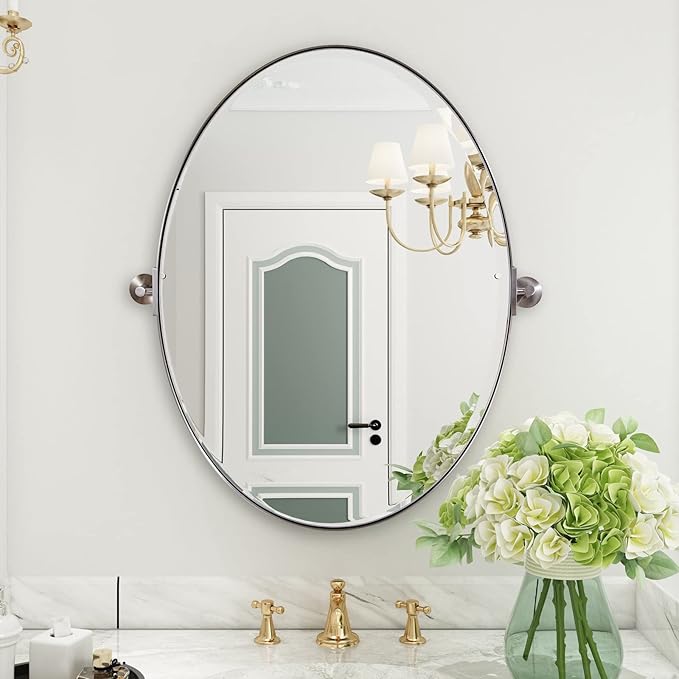ANDY STAR Brushed Nickel Mirror, Oval Pivot Bathroom Mirror, Brushed Nickel Oval