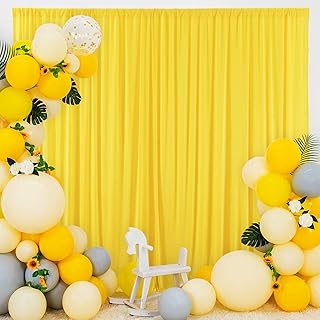 Yellow Backdrop Curtain for Parties Wrinkle Free Lemon Yellow Photo Curtains Backdrop Drapes Fabric Decoration for Birthday Party Wedding Baby Shower 5ft x 7ft,2 Panels