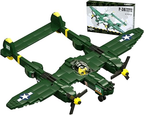 Militar Thunder Fighter Plane P-38 - Juego de bloques de construcción de juguete a chorro, compatible con Lego Boy Militar Aviones Modelo, regalo