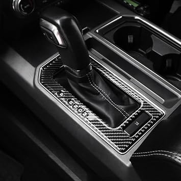 BETTERHUMZ Car Gear Shift Panel Frame Sticker Compatible with Ford F150 Raptor 2015-2020 Carbon Fiber Center Console Cover Sticker Decor Trim Interior Accessories Black