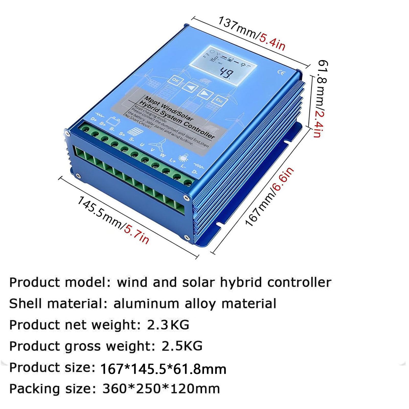 10000W vindladdningsregulator för off-grid vindkraftssystem, solenergihybrid laddningsregulator, digital intelligent regulator med LCD-display 48V