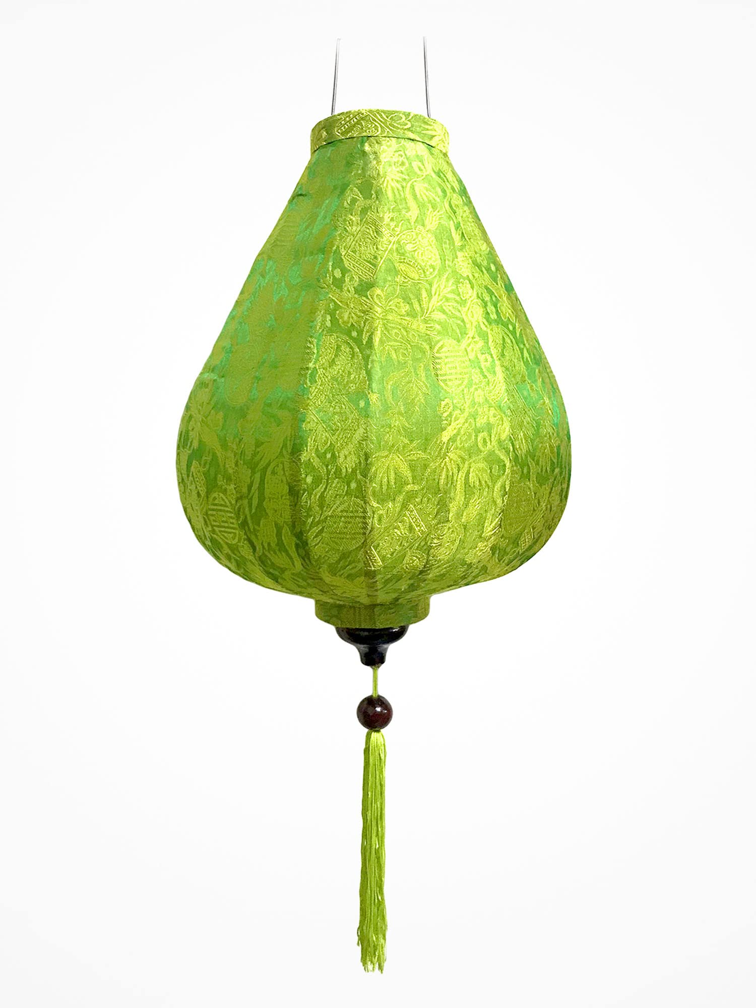 Lampion Asiatische Seide Grün G - Durchmesser Ø 33 cm - Hoi An Laterne aus Stoff, Bambus und Holz - Vietnamesisches Kunsthandwerk und Asiatische Dekoration (Ref. G25-V)