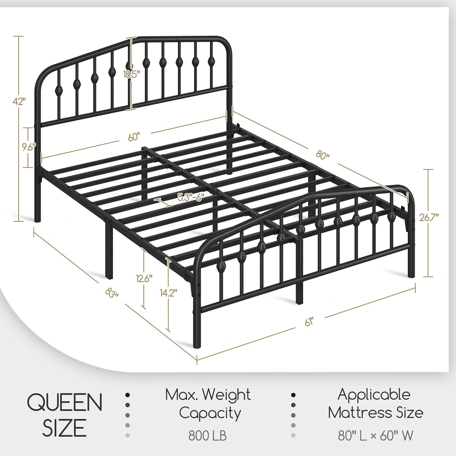 Yaheetech Metal Bed Frame Queen Size Metal Platform Bed Frame with Victorian Style Headboard/Footboard/Easy Assembly/No Box Spring Needed/Black