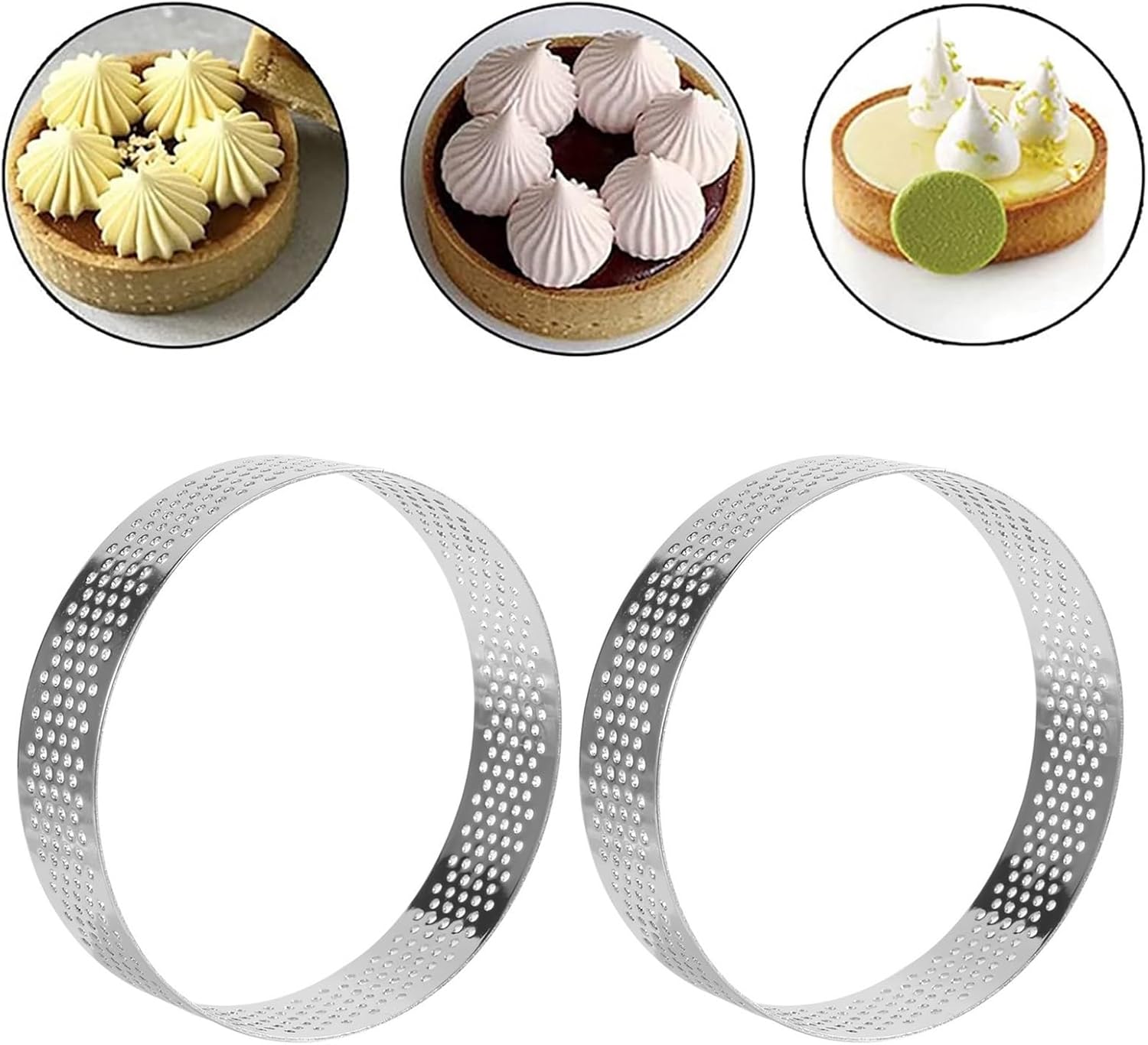 10 Pcs Circular Stainless Steel Tart Ring Tower Pie Cake Mould Baking Tools Perforated Mousse,8cm