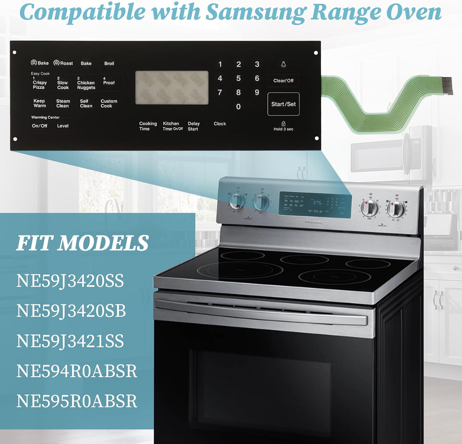 DG34-00020A Range Membrane Switch Touchpad Compatible with Samsung Electric Ranges Ovens, Replaces AP5623392, PS4240764, for NE594R0ABSR, NE59J3420SS, NE59J3420SB, NE59J3421SS, NE595R0ABSR