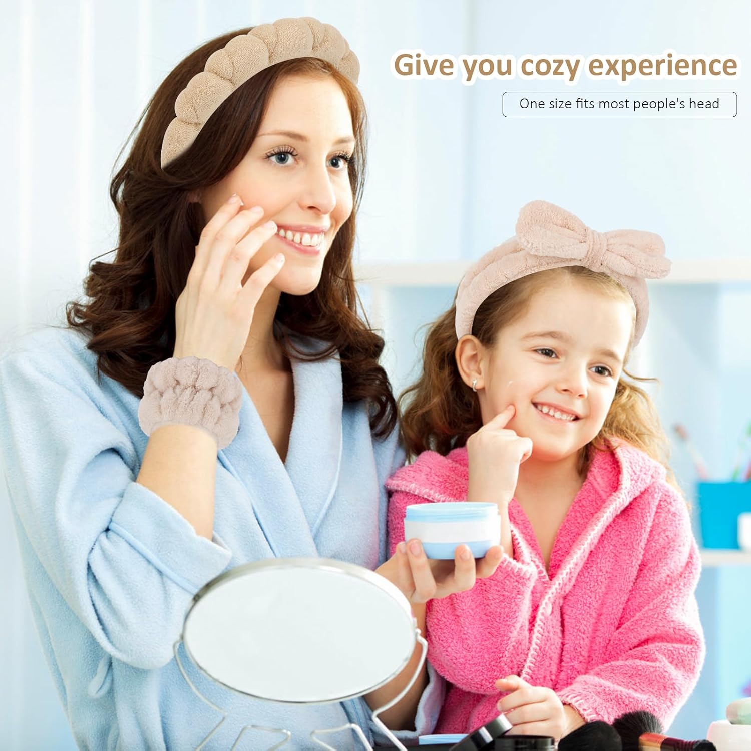 WHAVEL 6PCS Spa Headband and Wristband Set - Get Ready Headbands Wrist Bands for Washing Face Skincare Face Wash Headband Makeup Hair Band - Image 4