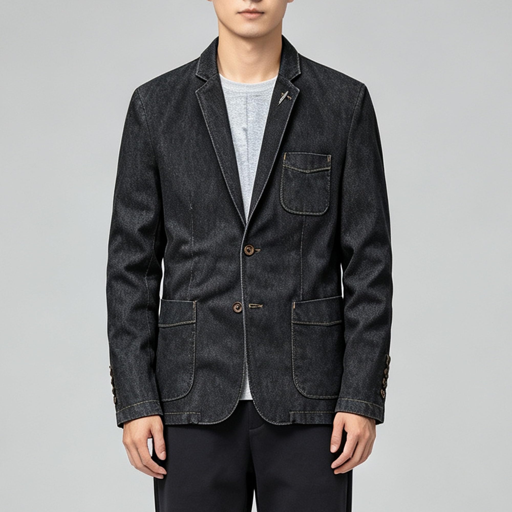 Giacca sportiva da uomo, casual, in denim, con due bottoni, stile vintage