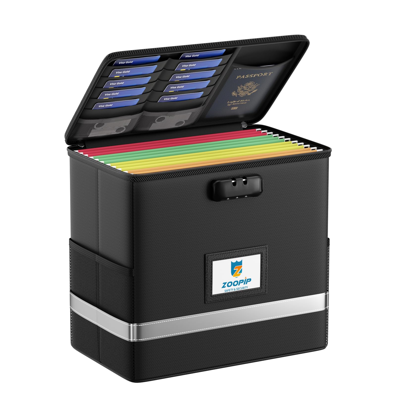 Boîte de classement ignifuge avec serrure, boîte de rangement pour documents, adaptée pour accrocher des dossiers au format lettre, boîte de classement pliable, bande réfléchissante pour