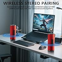 Vista 3 de COOPERS Altavoz Bluetooth portátil, altavoz Bluetooth inalámbrico, altavoces impermeables IPX5 con luces RGB, graves profundos de sonido estéreo Rojo
