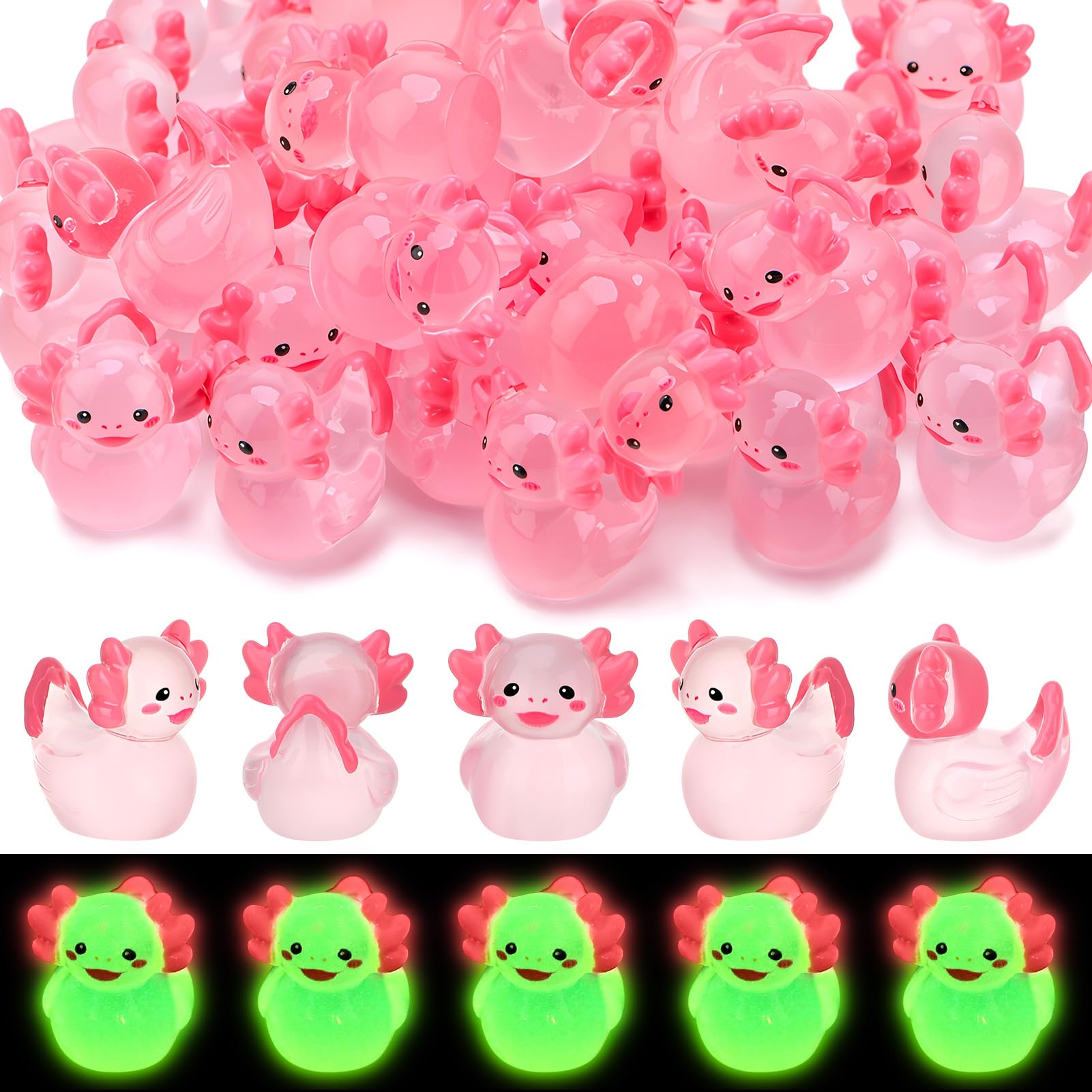 GSrenyu 50PCS Mini Resin Axolotl Duck Figurines, Miniature Ambystoma Ducks
