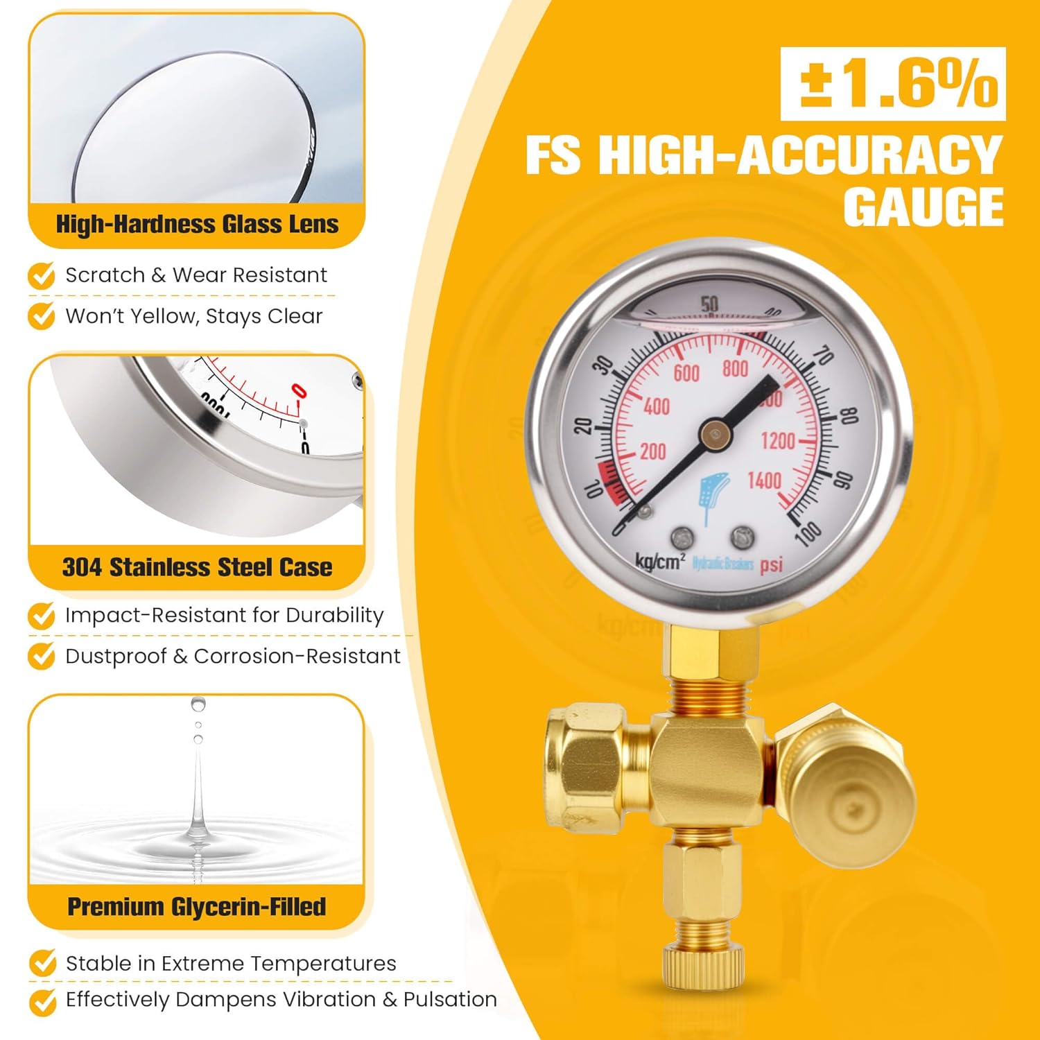 Hydraulic Breaker Nitrogen Charge Kit, 0–1420 PSI (0–98 Bar) Hydraulic Hammer Nitrogen Fill Kit with Gauge, Hose, and G5/8 to CGA580 Adapter for Excavators, Post Drivers, Heavy Equipment