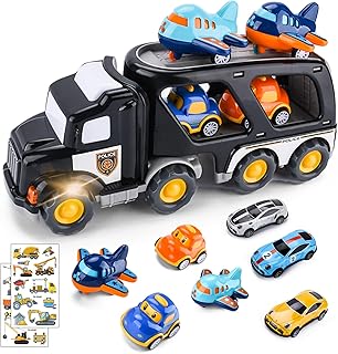 8 in 1 Transporter Truck Toy Car with Lights and Sounds for Children Baby 1 2 3 4 5 Years Old 7 Mini Cars Toys Birthday Christmas Gift